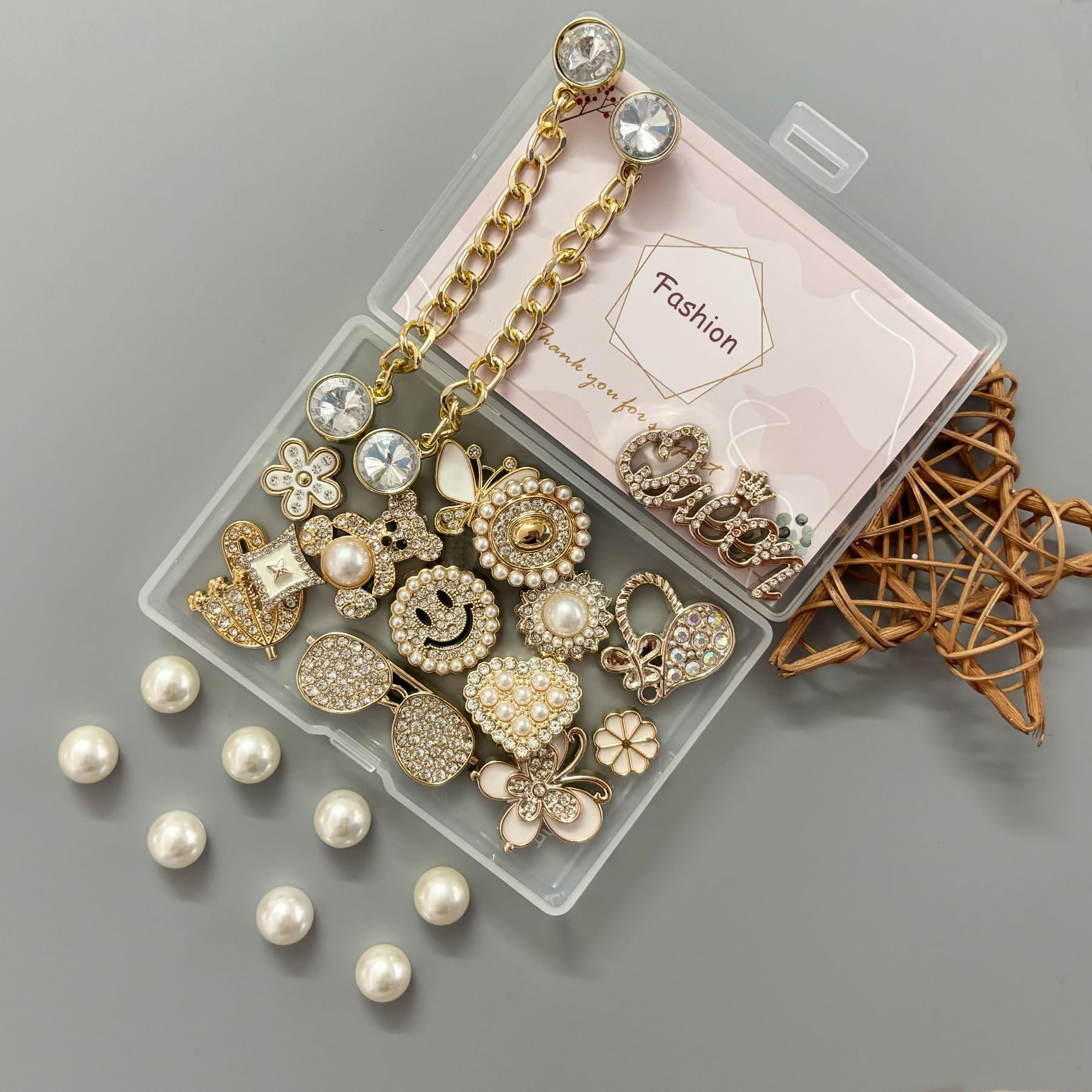 Bling Shoe Charms for Women, Sparkle Rhinestones Shoe Decoration Charms, Girly Shoe Chains for Clog Sandals, DIY Shoe Accessories for Party Favor