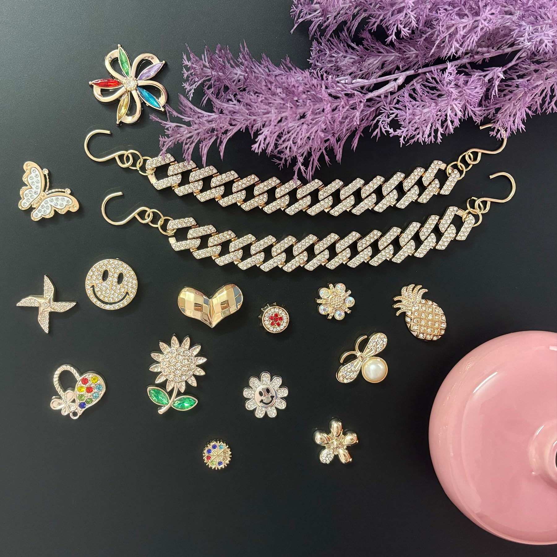 Bling Shoe Charms for Women, Sparkle Rhinestones Shoe Decoration Charms, Girly Shoe Chains for Clog Sandals, DIY Shoe Accessories for Party Favor