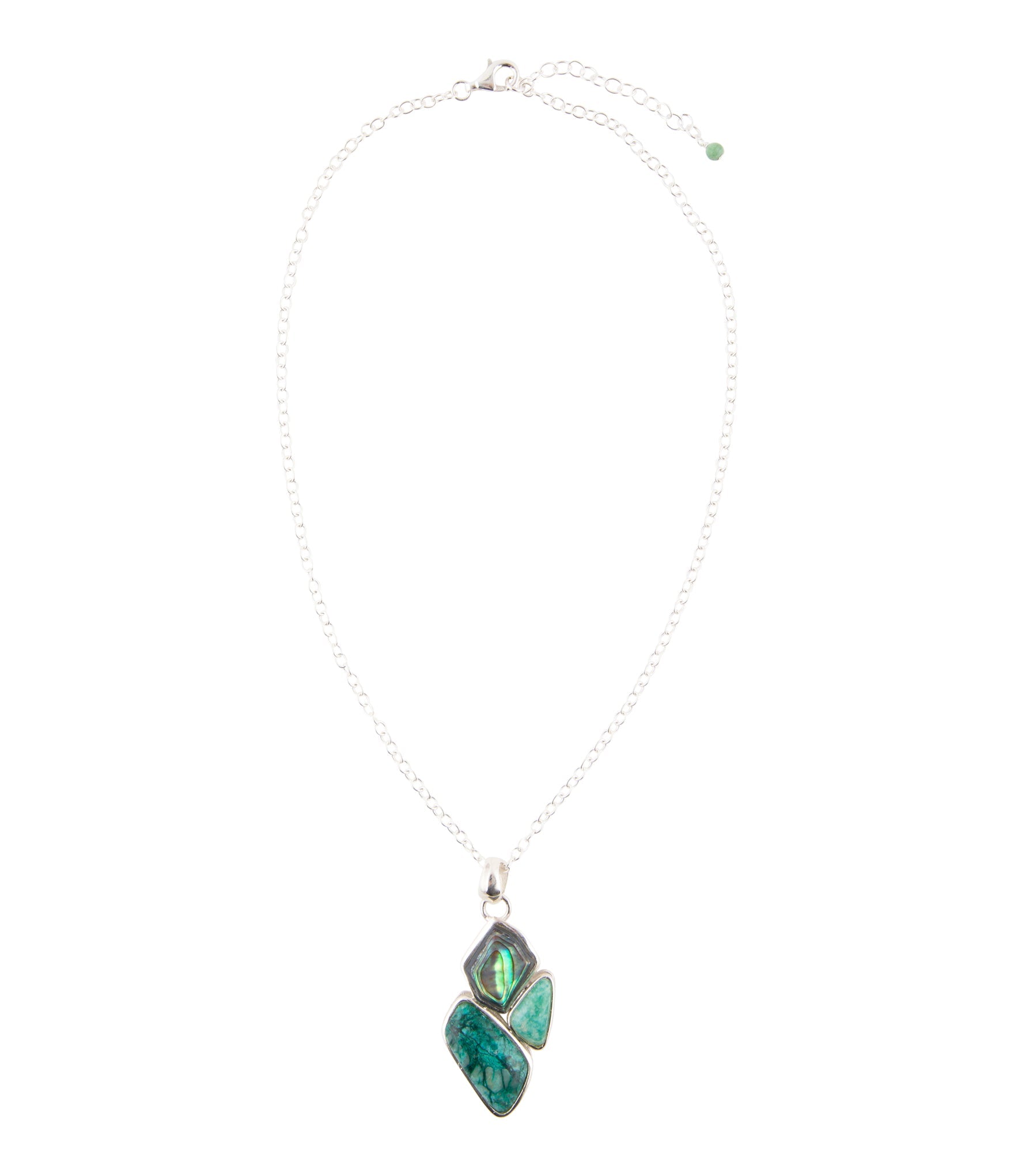 Blue Abalone Fire Sterling Silver Cluster Pendant Necklace