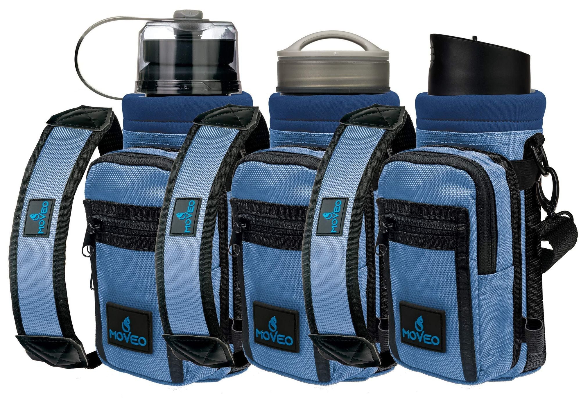 Blue Water Bottle Holder Carrier Bottle Cooler w Adjustable Shoulder Strap and Front Pockets Suitable for 16 oz to 25oz Bottles Carry Protect Insulate Your Bottle or Hydro Flask