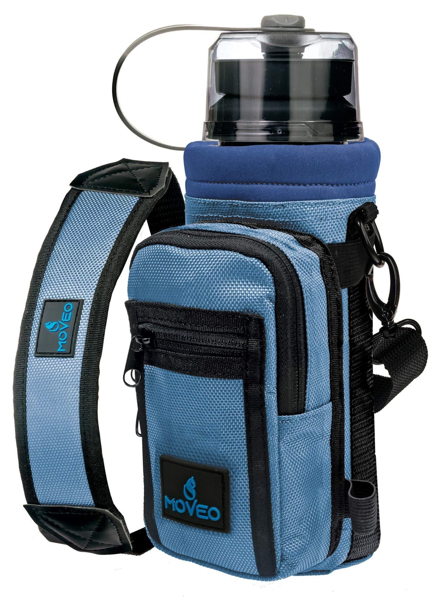 Blue Water Bottle Holder Carrier Bottle Cooler w Adjustable Shoulder Strap and Front Pockets Suitable for 16 oz to 25oz Bottles Carry Protect Insulate Your Bottle or Hydro Flask