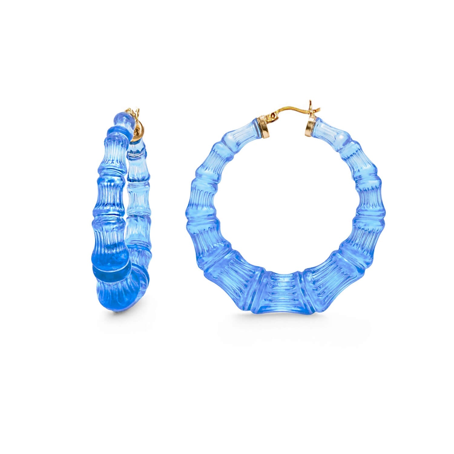 Blue Lucite Bamboo Hoop Earrings