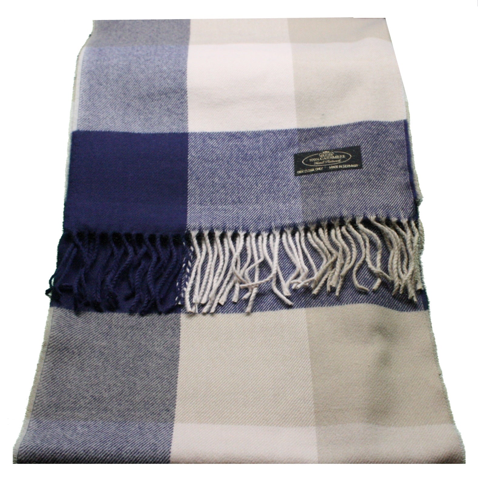 Blue Tan  Plaid Cashmere Scarf