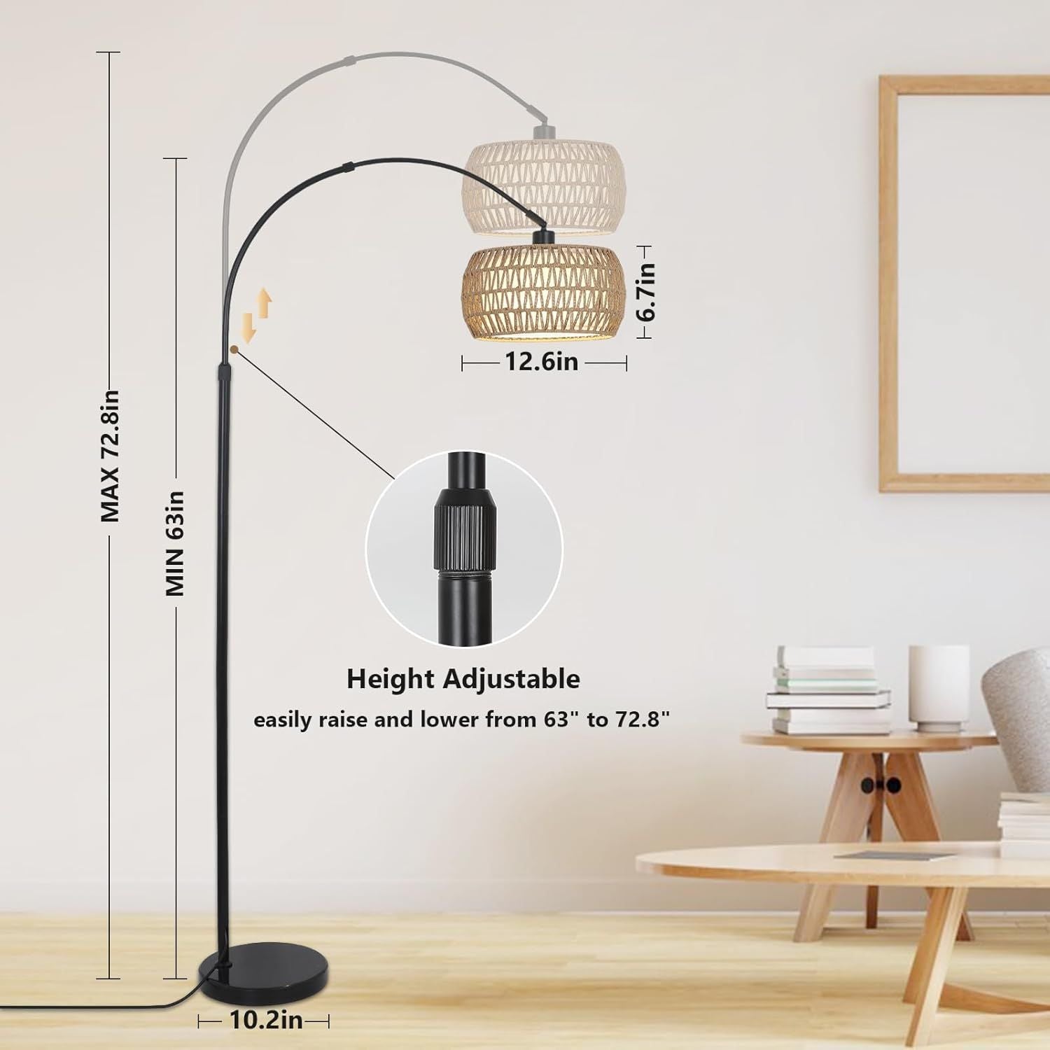 Boho Design Arc Floor Lamp for Valentine's Nights with Dimmable Color LED Bulb, Remote App Control