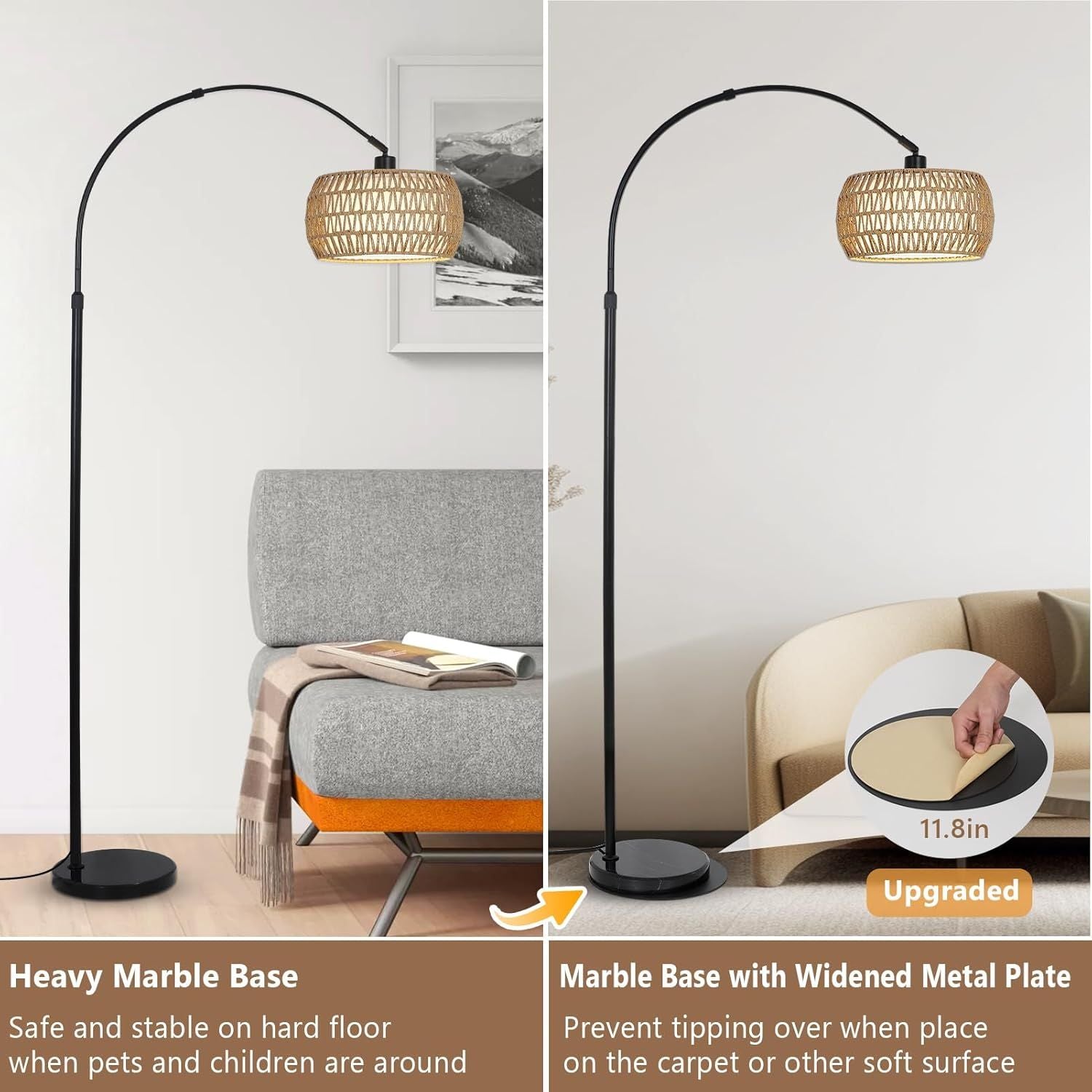Boho Design Arc Floor Lamp for Valentine's Nights with Dimmable Color LED Bulb, Remote App Control