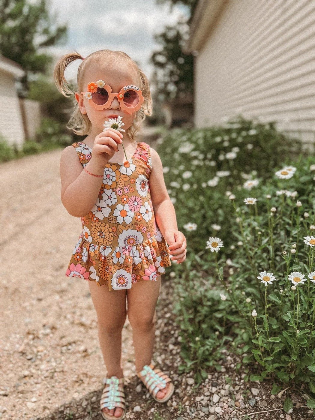 Boho Flower Power One Piece Swimsuit for Baby, Toddler and Girls