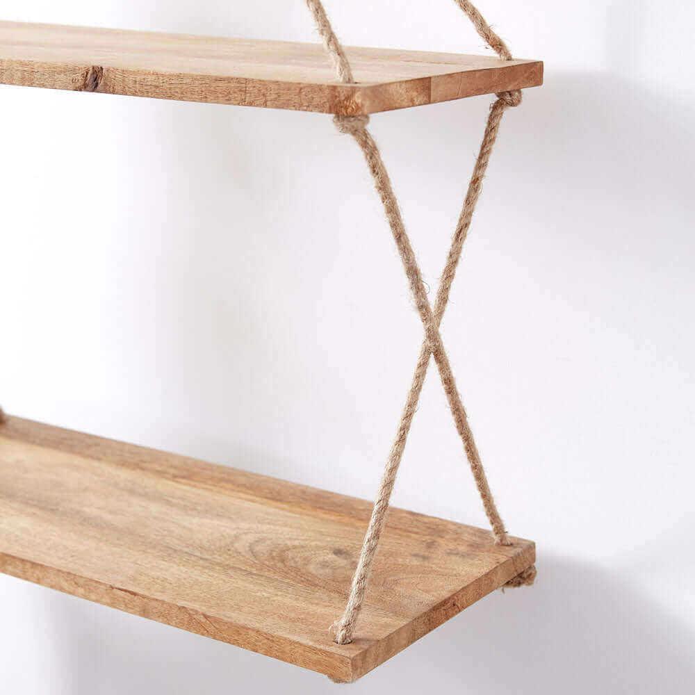 Boho Hanging Wooden Wall Shelf