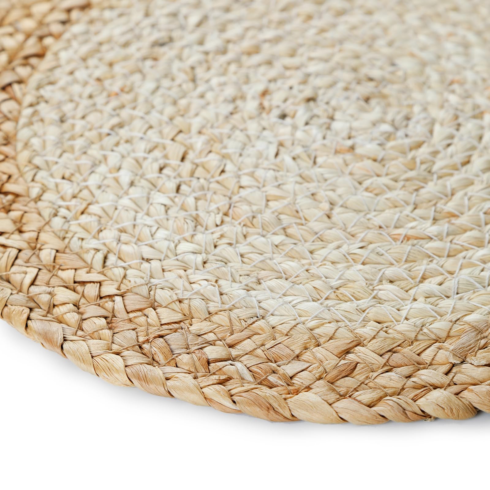 Boho Placemats Set of 6, Farmhouse Rustic Woven Placemats for Dining Table Decor, Handmade Braided Place Mats in Natural Cotton Jute and Water Straw for Kitchen Table