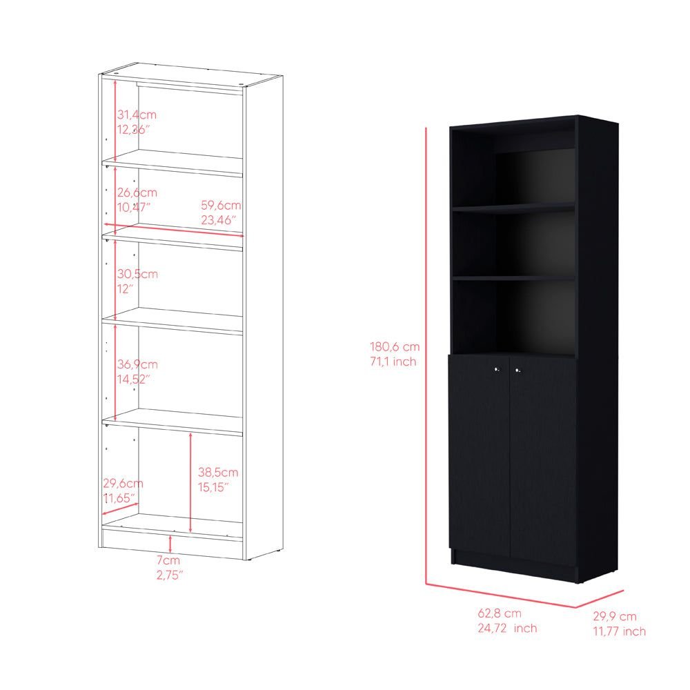 Bookcase Dual-Door Benzoni, Office, Black