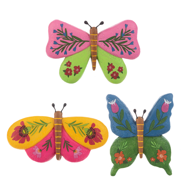 Botanical Butterfly Garden Painted Art Rock
