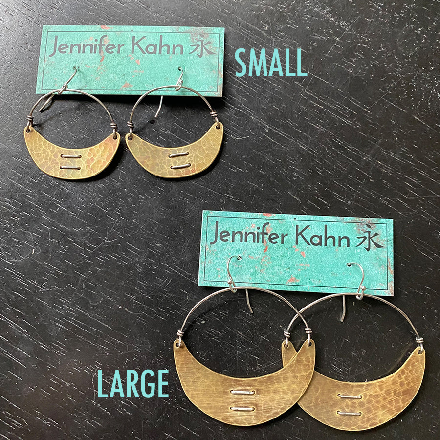 Stitched Brass Crescent Earrings