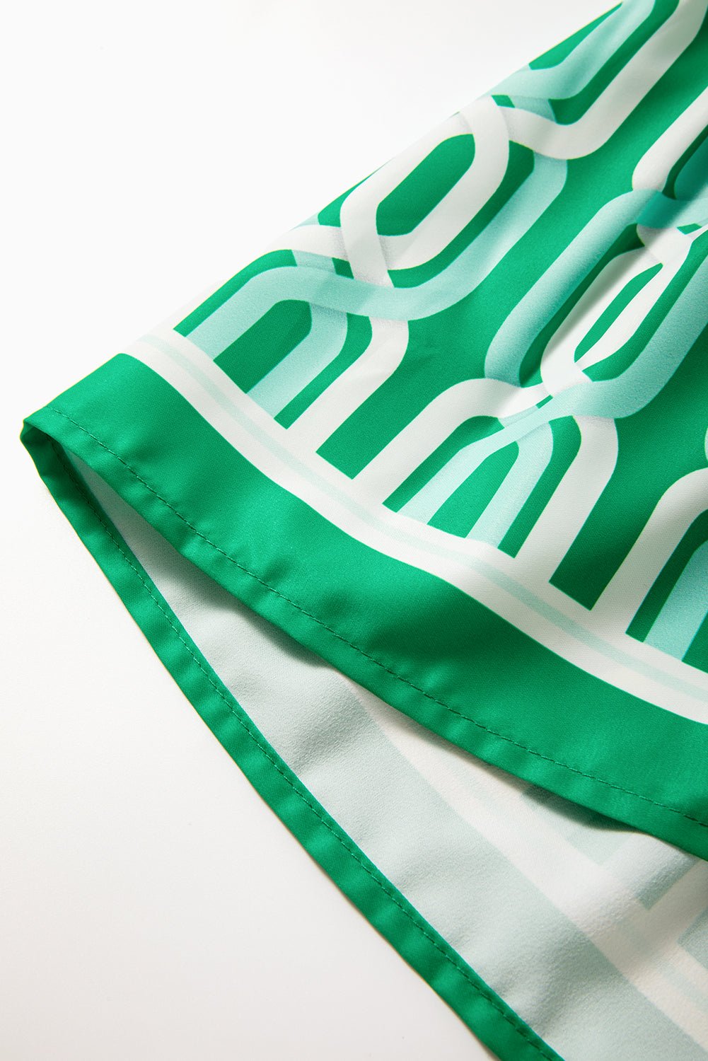 Bright Green Abstract Print Puff Sleeve Pop of Color Neckline Dress