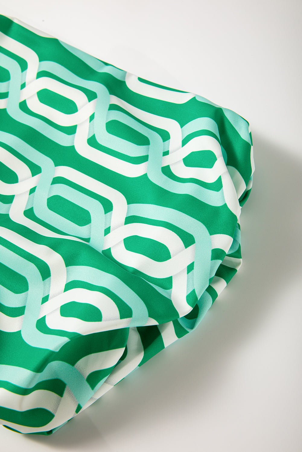 Bright Green Abstract Print Puff Sleeve Pop of Color Neckline Dress