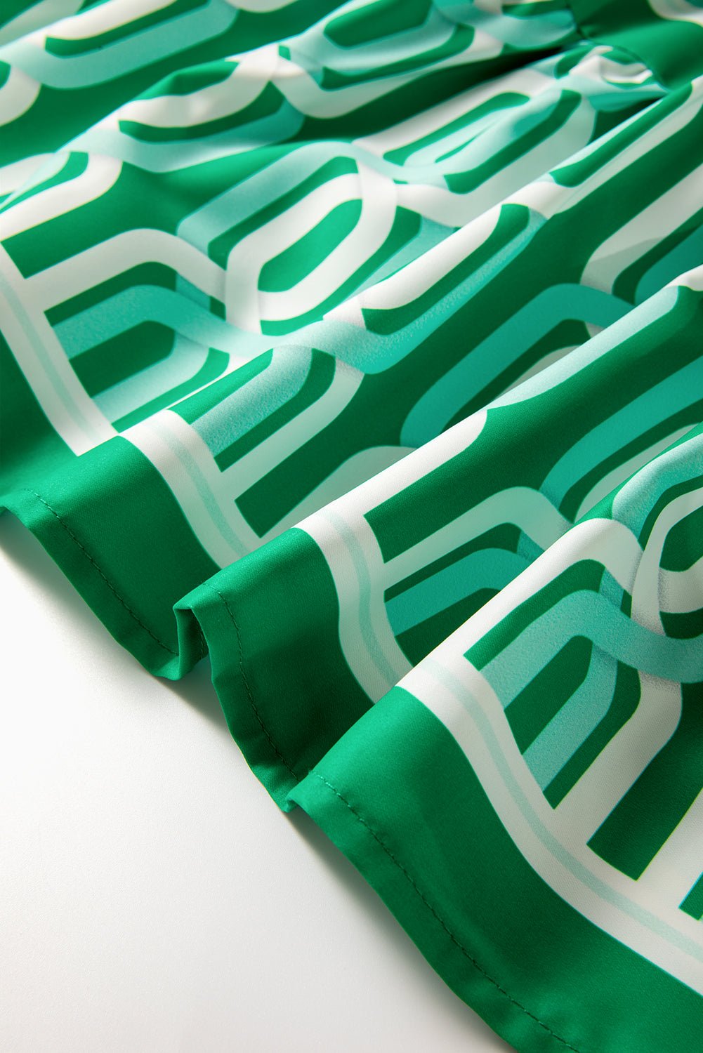 Bright Green Abstract Print Puff Sleeve Pop of Color Neckline Dress