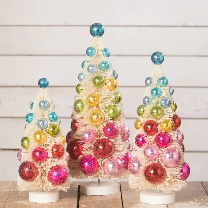 Bright Hues Polka Dot Bottle Brush Trees Set/3 by Bethany Lowe Designs