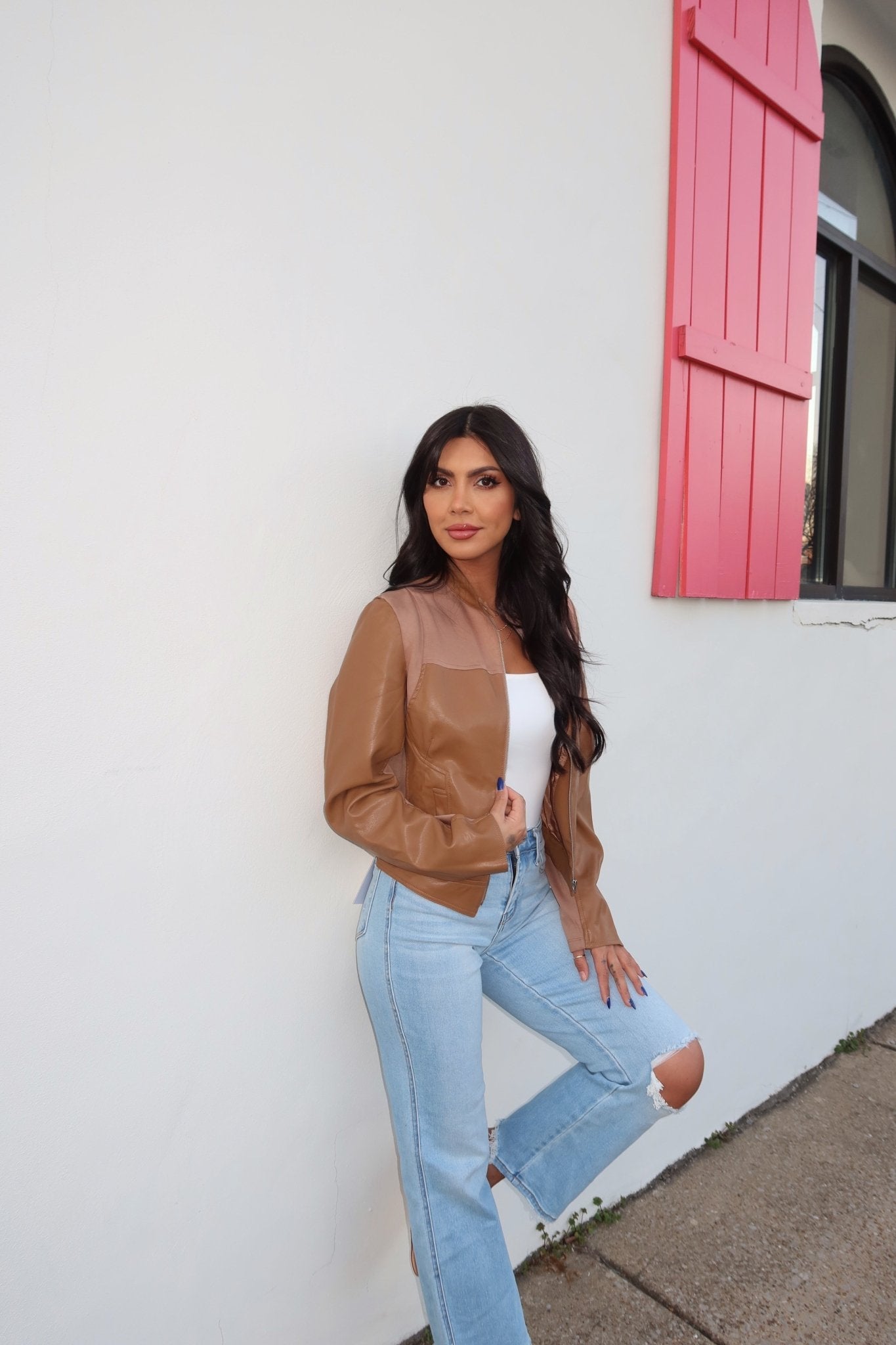 Brown Two Tone Faux Leather Jacket - FINAL SALE