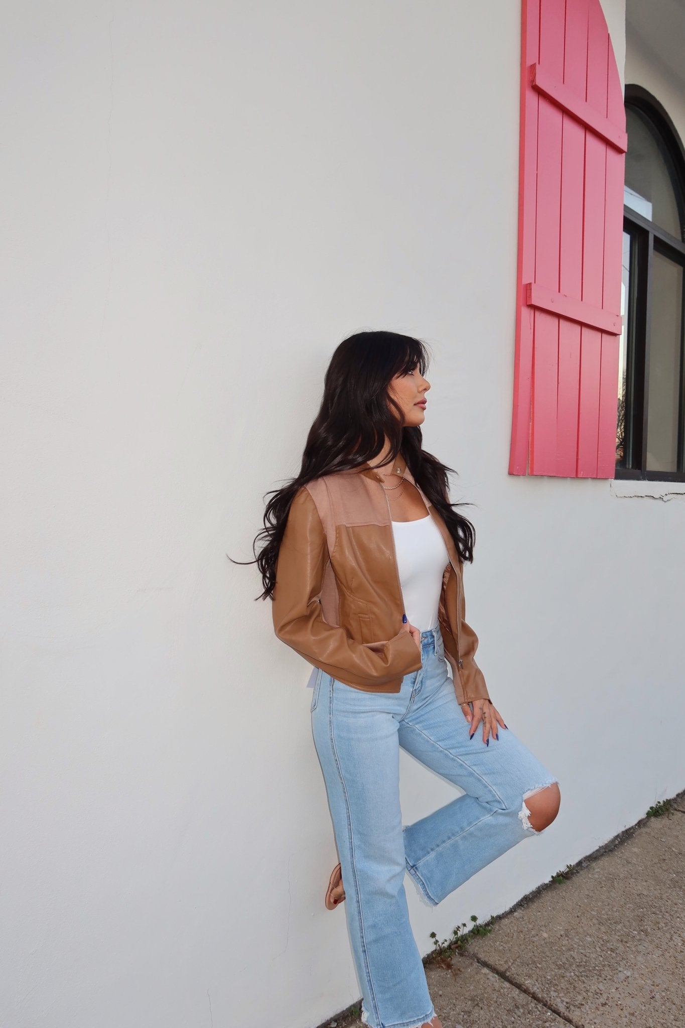Brown Two Tone Faux Leather Jacket - FINAL SALE