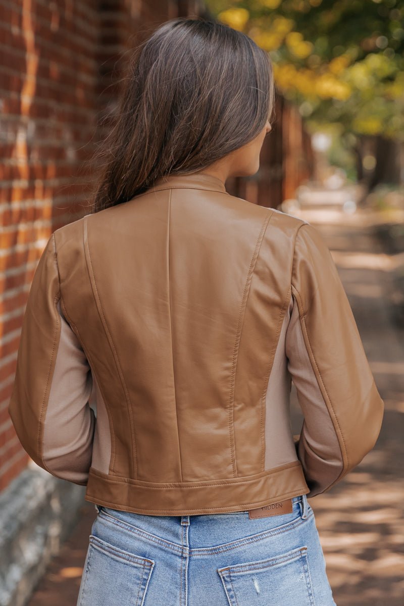 Brown Two Tone Faux Leather Jacket - FINAL SALE