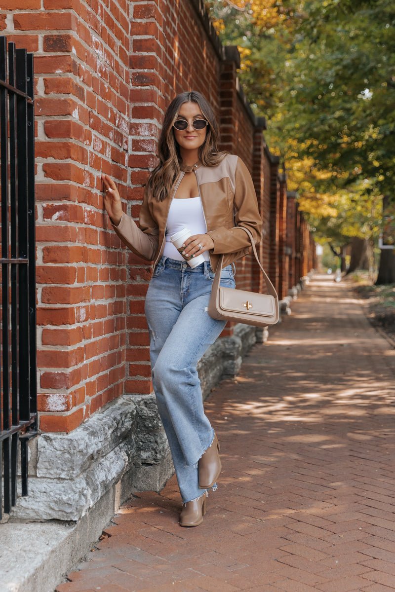 Brown Two Tone Faux Leather Jacket - FINAL SALE