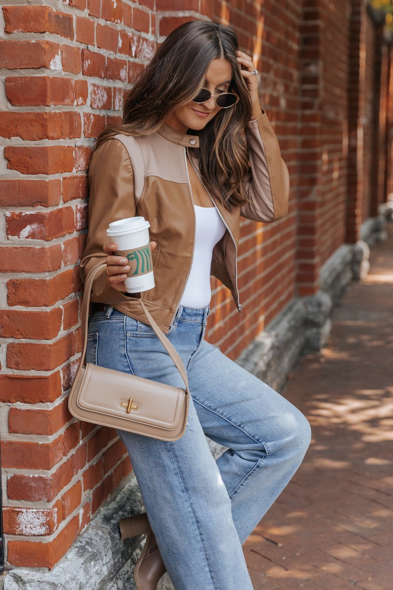 Brown Two Tone Faux Leather Jacket - FINAL SALE