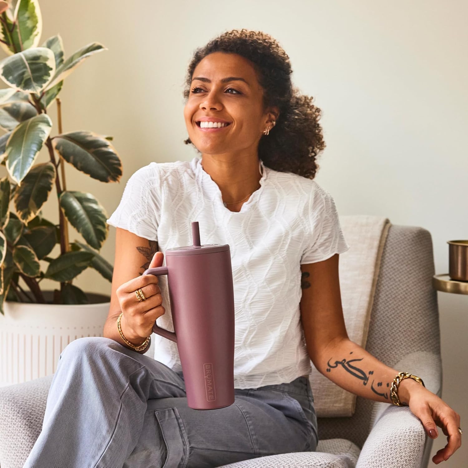 BrüMate Era 40 oz Tumbler with Handle and Straw | 100% Leakproof Insulated Tumbler with Lid and Straw | Made of Stainless Steel | Cup Holder Friendly Base | 40oz (Mocha)