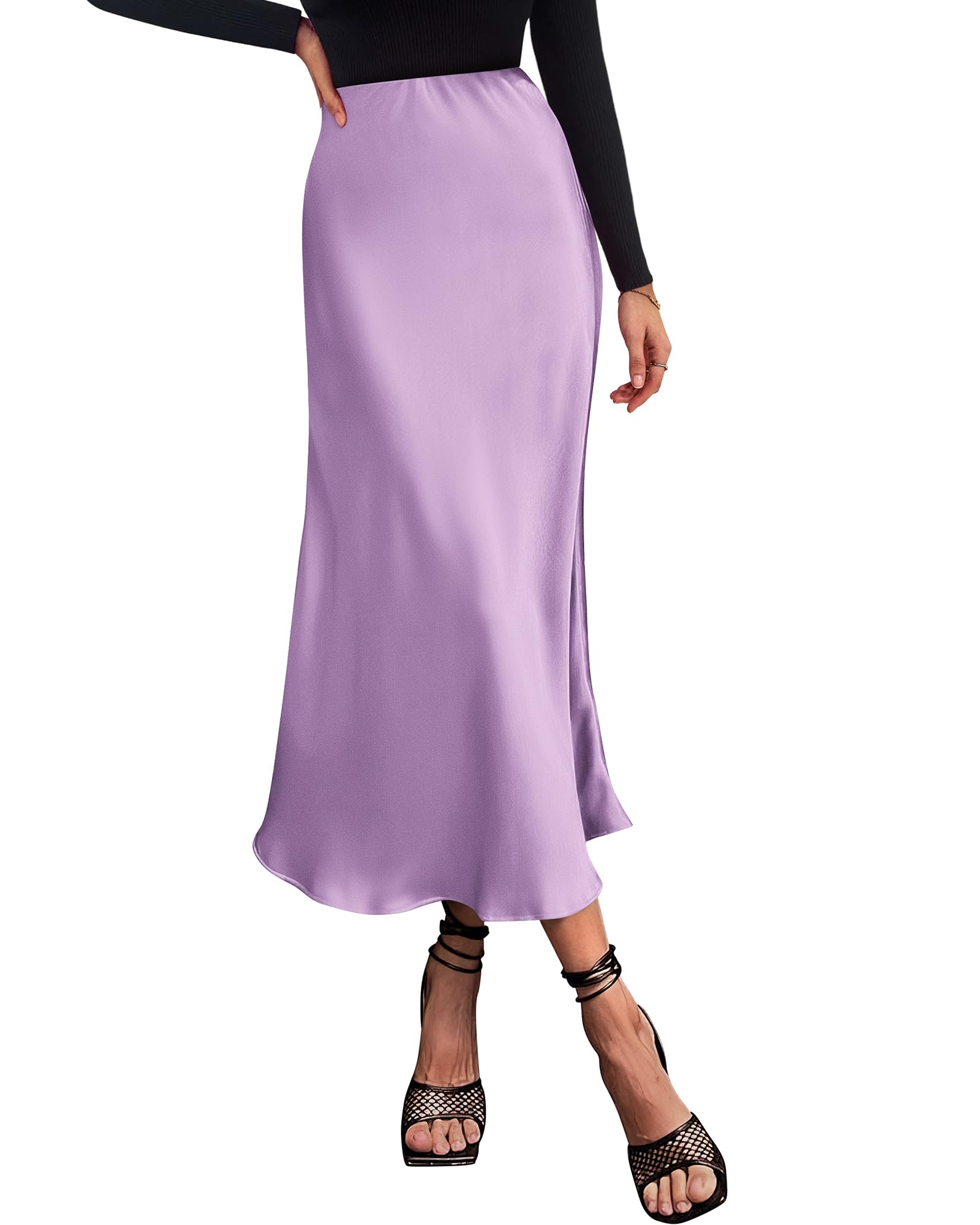 BTFBM 2025 Womens Summer Fall Long Satin Skirt Silk Elegant High Waist Cocktail Party Wedding Flowy A-Line Midi Skirts