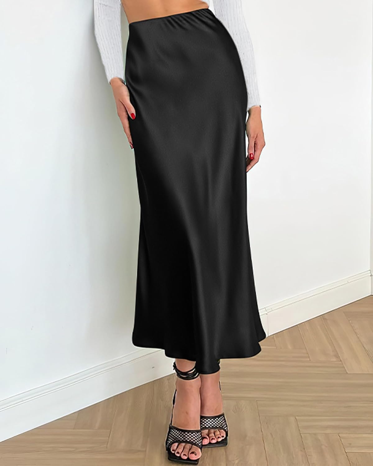 BTFBM 2025 Womens Summer Fall Long Satin Skirt Silk Elegant High Waist Cocktail Party Wedding Flowy A-Line Midi Skirts