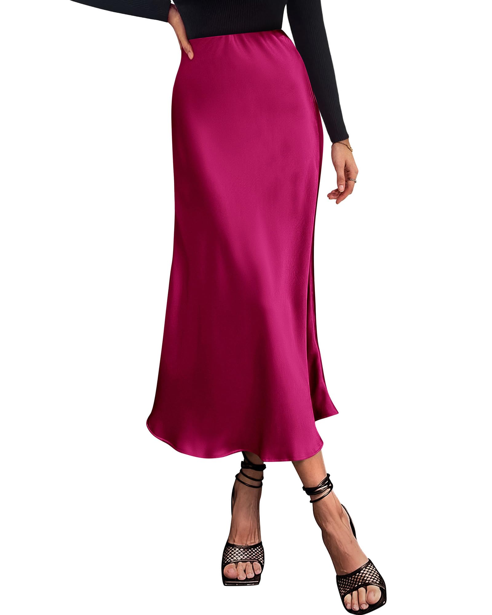 BTFBM 2025 Womens Summer Fall Long Satin Skirt Silk Elegant High Waist Cocktail Party Wedding Flowy A-Line Midi Skirts