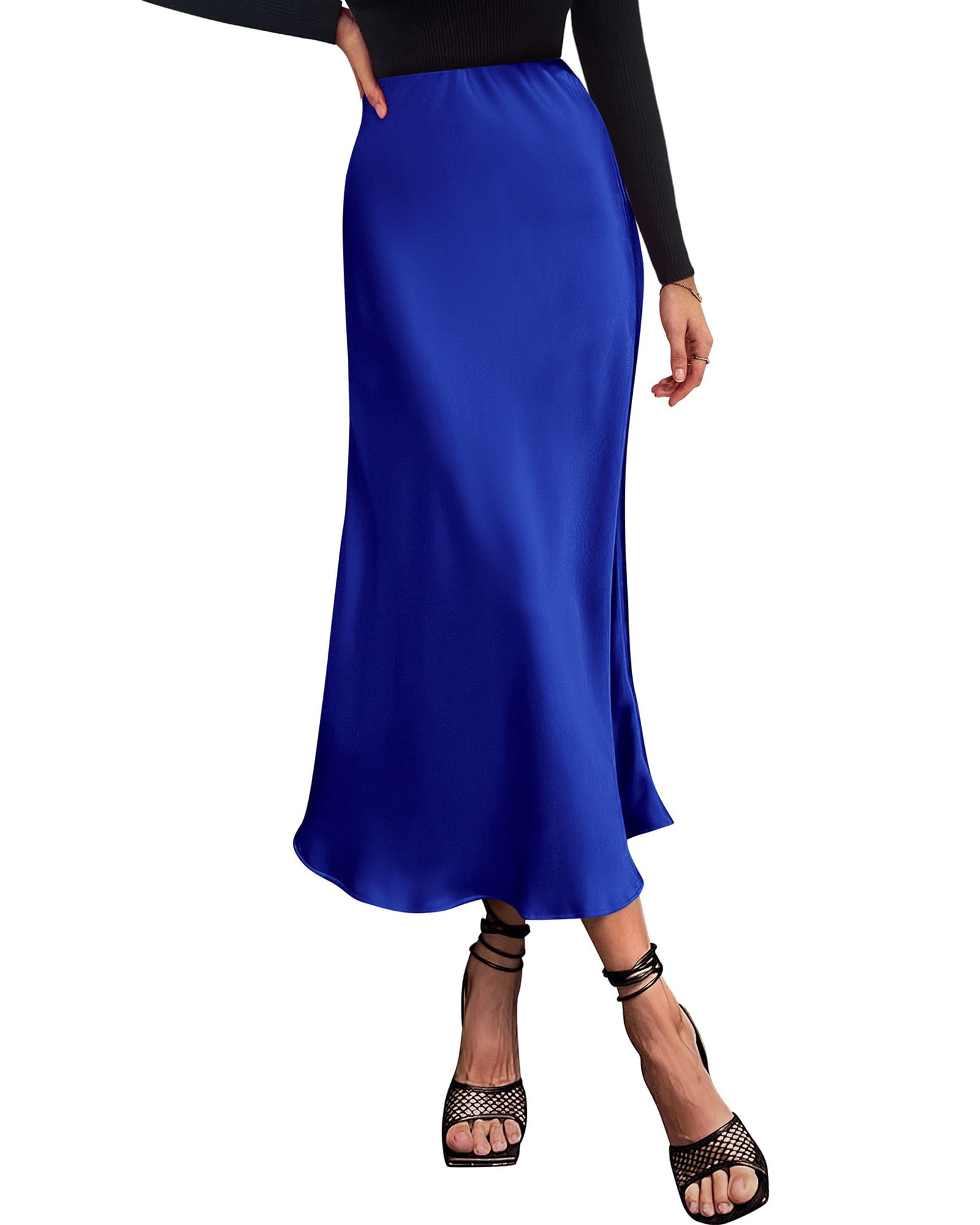 BTFBM 2025 Womens Summer Fall Long Satin Skirt Silk Elegant High Waist Cocktail Party Wedding Flowy A-Line Midi Skirts
