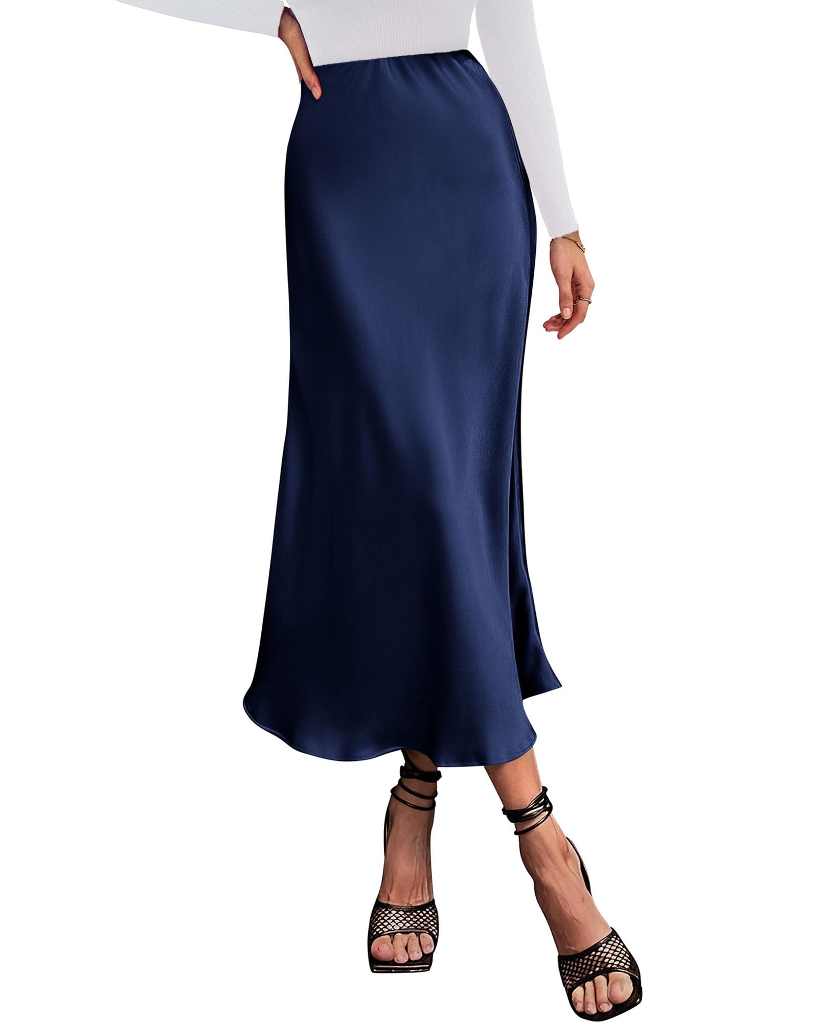 BTFBM 2025 Womens Summer Fall Long Satin Skirt Silk Elegant High Waist Cocktail Party Wedding Flowy A-Line Midi Skirts