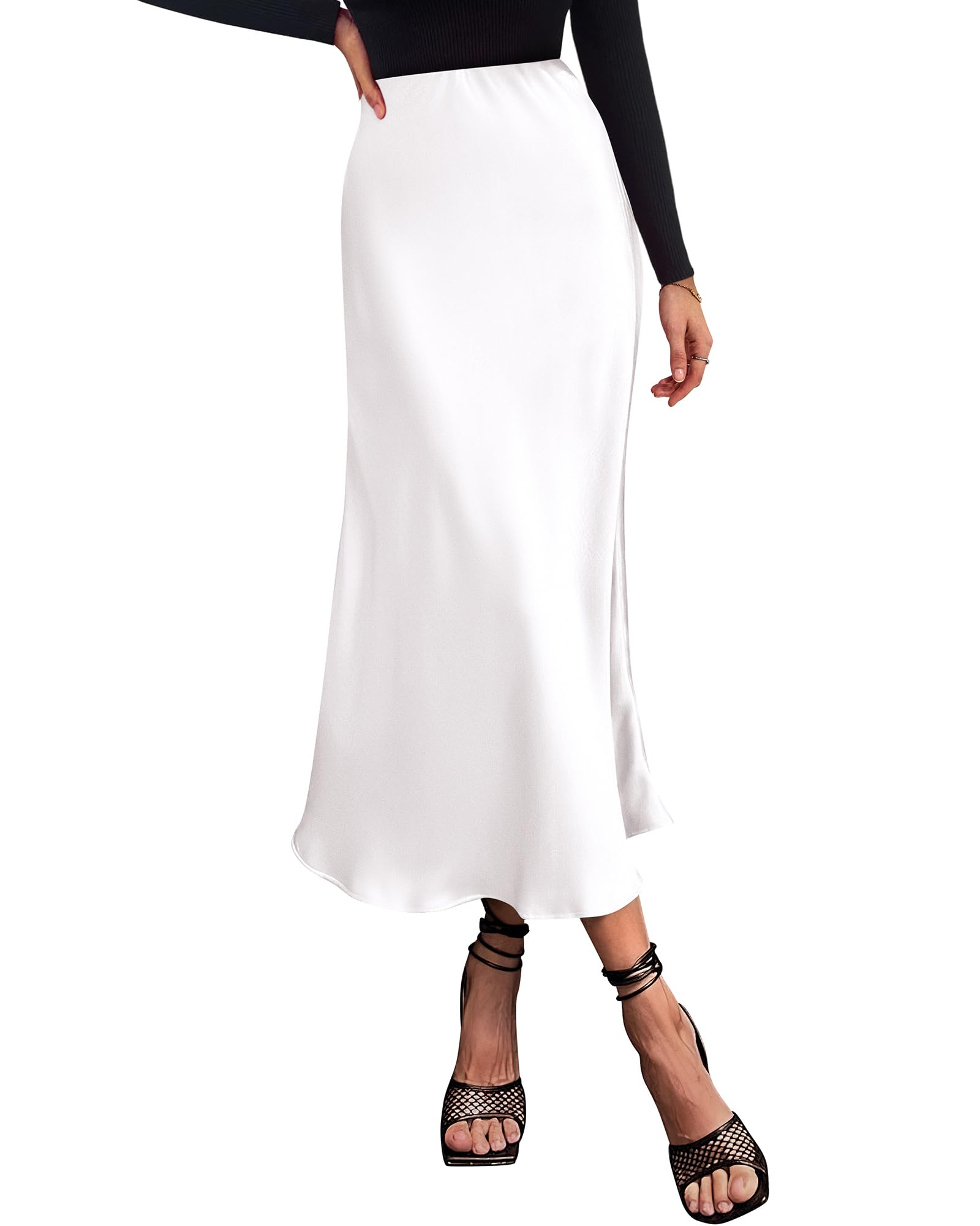 BTFBM 2025 Womens Summer Fall Long Satin Skirt Silk Elegant High Waist Cocktail Party Wedding Flowy A-Line Midi Skirts