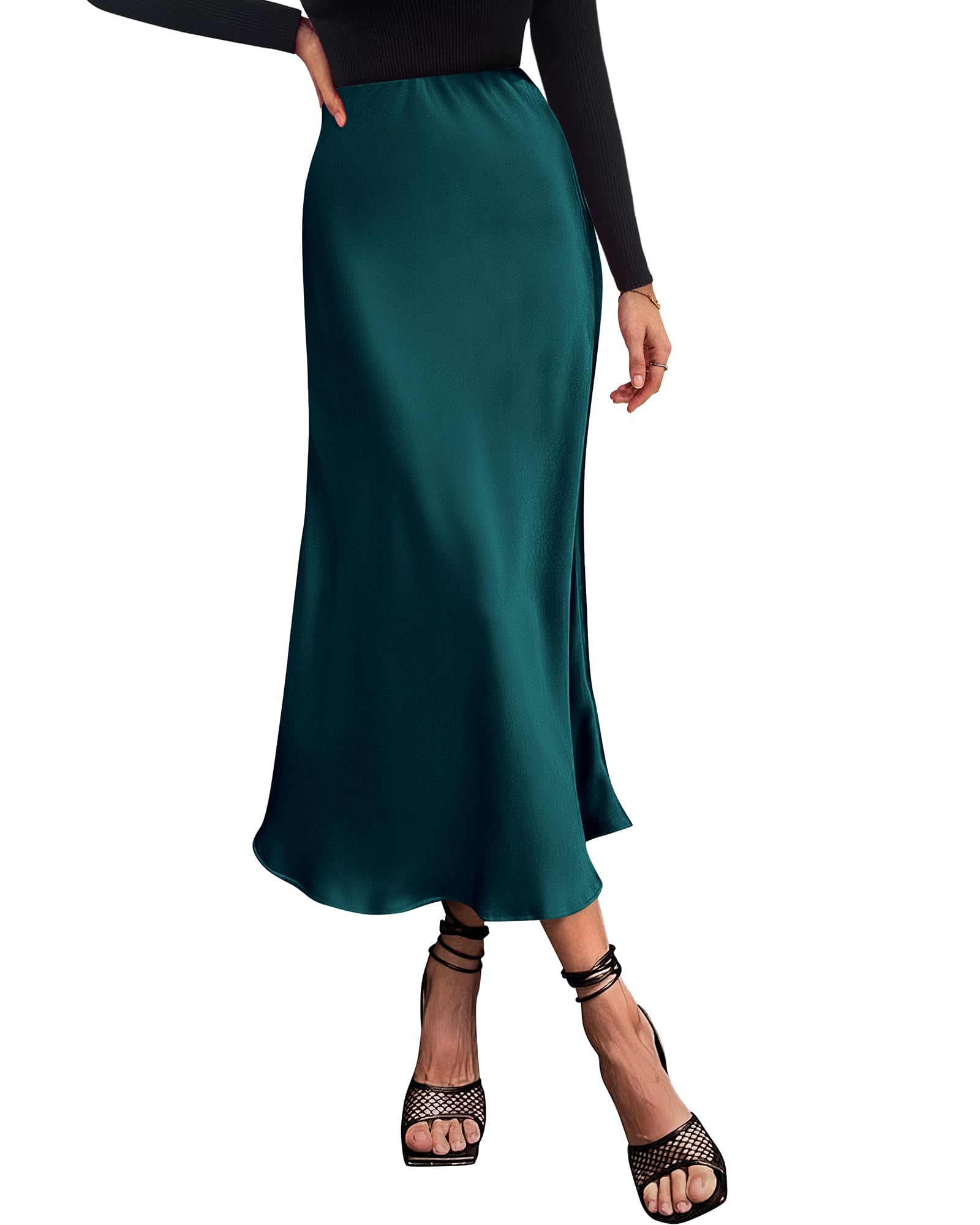 BTFBM 2025 Womens Summer Fall Long Satin Skirt Silk Elegant High Waist Cocktail Party Wedding Flowy A-Line Midi Skirts