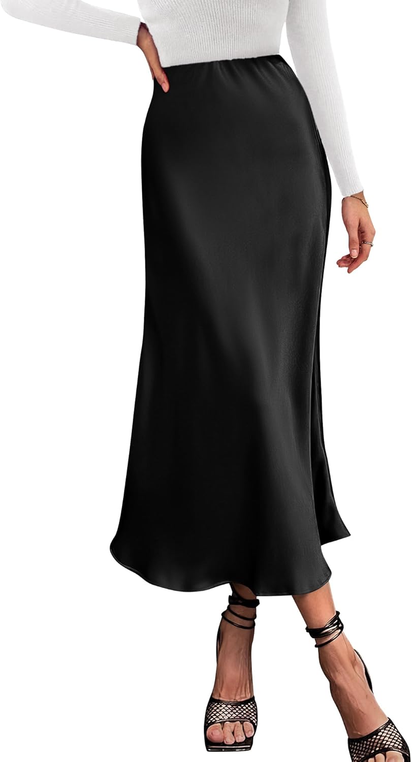 BTFBM 2025 Womens Summer Fall Long Satin Skirt Silk Elegant High Waist Cocktail Party Wedding Flowy A-Line Midi Skirts