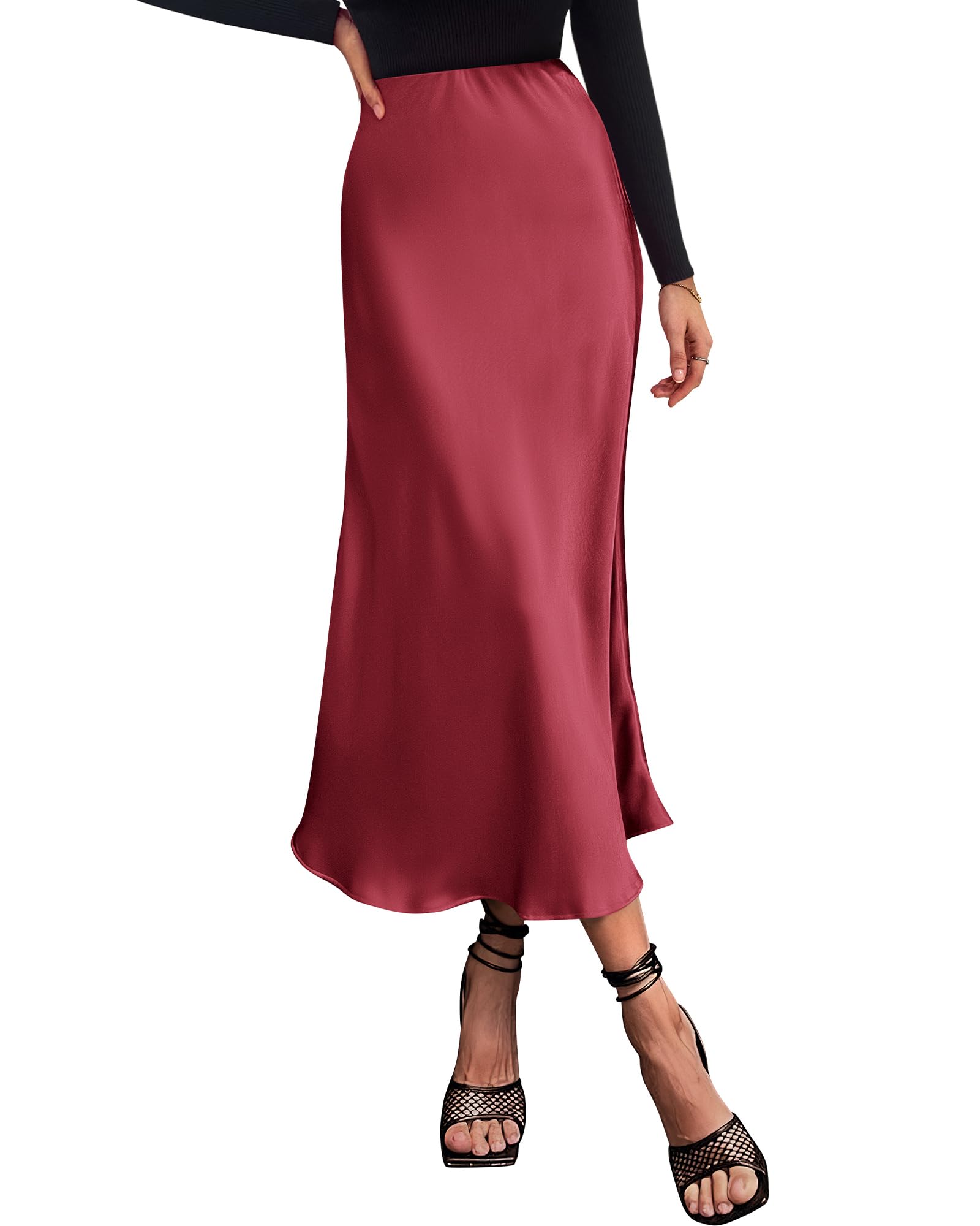 BTFBM 2025 Womens Summer Fall Long Satin Skirt Silk Elegant High Waist Cocktail Party Wedding Flowy A-Line Midi Skirts