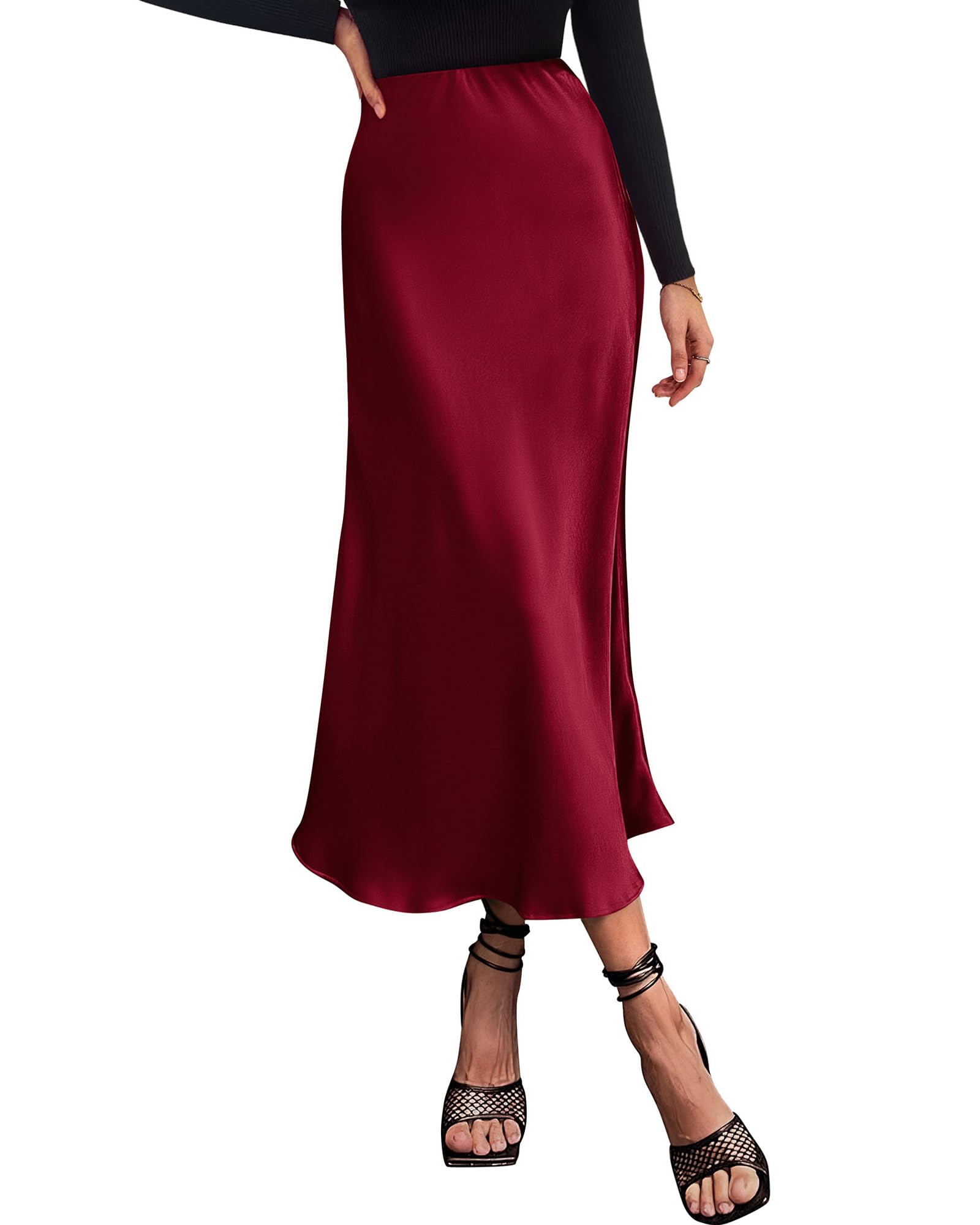 BTFBM 2025 Womens Summer Fall Long Satin Skirt Silk Elegant High Waist Cocktail Party Wedding Flowy A-Line Midi Skirts