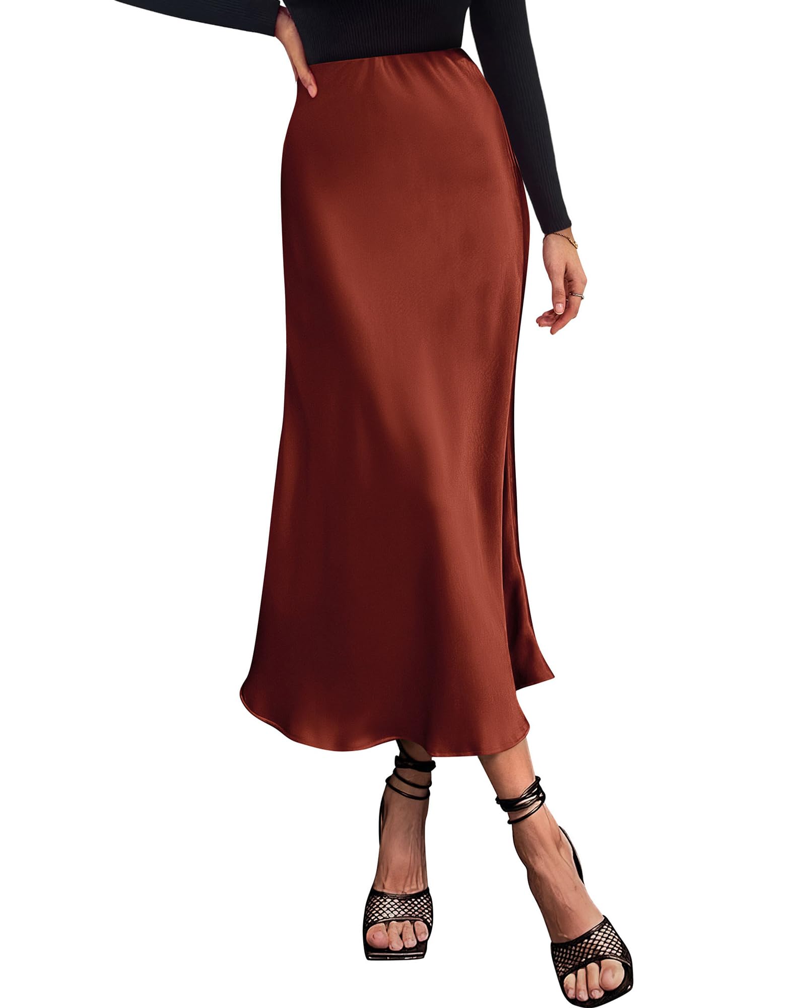 BTFBM 2025 Womens Summer Fall Long Satin Skirt Silk Elegant High Waist Cocktail Party Wedding Flowy A-Line Midi Skirts