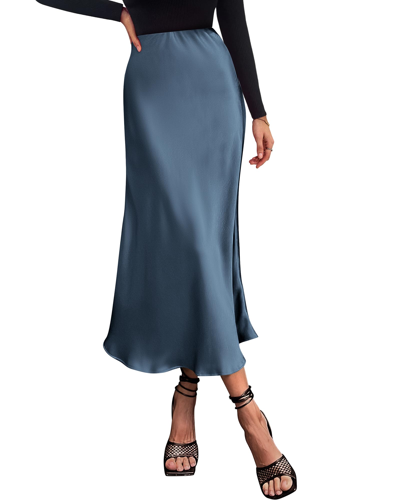 BTFBM 2025 Womens Summer Fall Long Satin Skirt Silk Elegant High Waist Cocktail Party Wedding Flowy A-Line Midi Skirts
