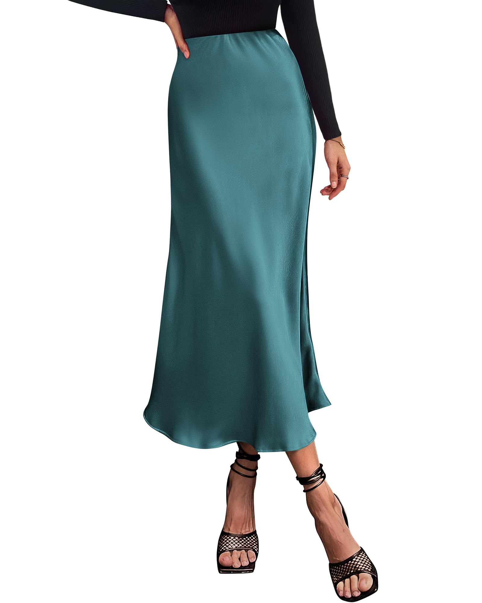 BTFBM 2025 Womens Summer Fall Long Satin Skirt Silk Elegant High Waist Cocktail Party Wedding Flowy A-Line Midi Skirts