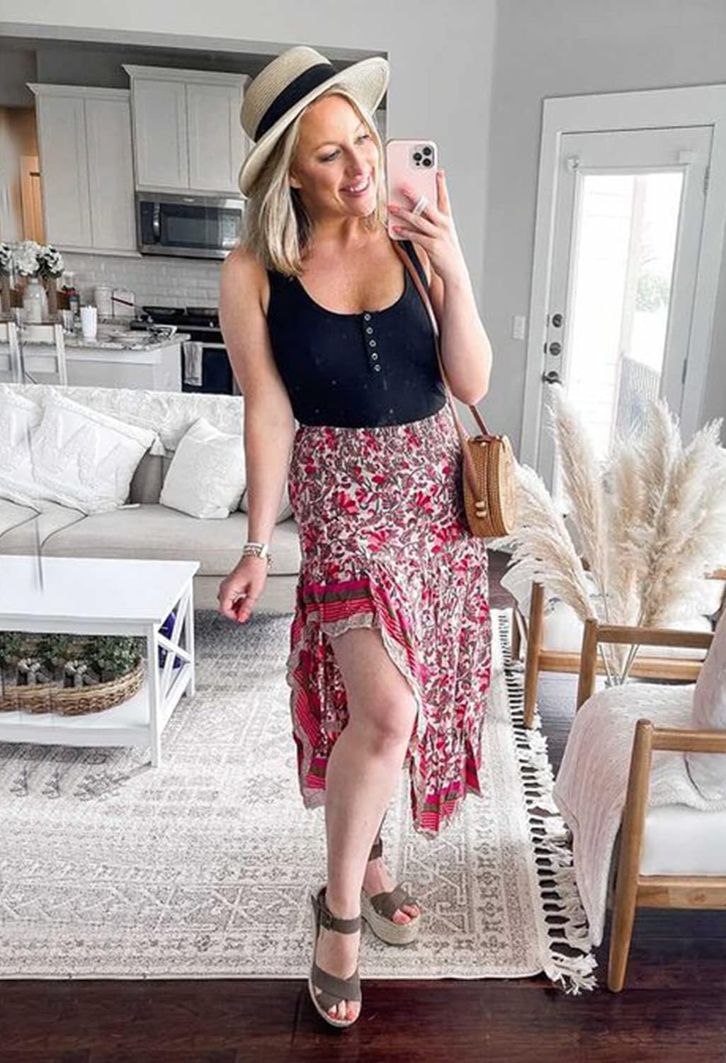 BTFBM Women 2025 Summer Fall Boho Long Skirts Dress Floral Print Elastic Waist Split Ruffle High Low Beach Maxi Skirt