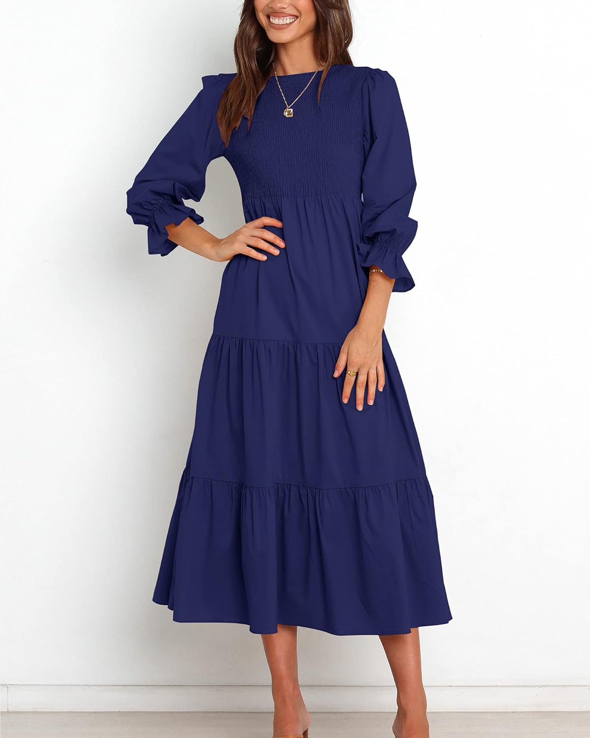 BTFBM Women Casual Long Sleeve Crew Neck Fall Dress Bohemian Relaxed Fit Floral Flowy Maxi Dresses Tiered Cocktail Dress