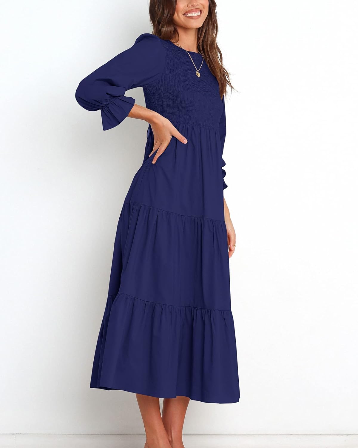 BTFBM Women Casual Long Sleeve Crew Neck Fall Dress Bohemian Relaxed Fit Floral Flowy Maxi Dresses Tiered Cocktail Dress