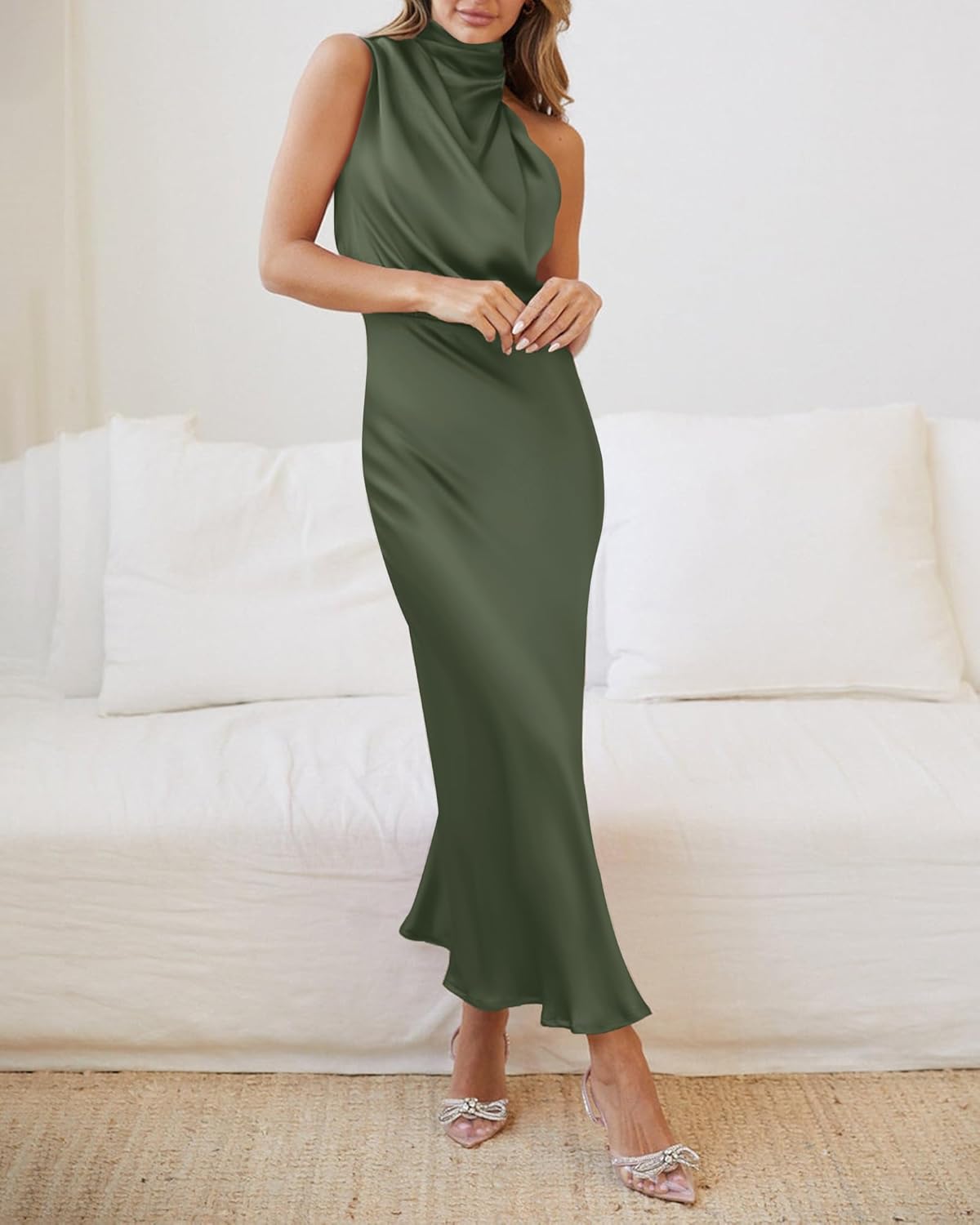 BTFBM Women Sleeveless Cocktail Dresses Fall Mock Neck Keyhole Elastic High Waist Evening Party Maxi Wedding Guest Dress