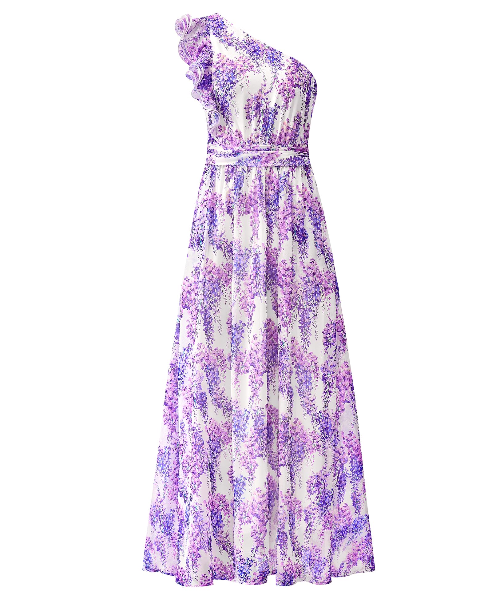 BTFBM Women Summer One Shoulder Floral Wedding Guest Dresses Sleeveless Smocked Ruffle Flowy Beach Vacation Maxi Dress