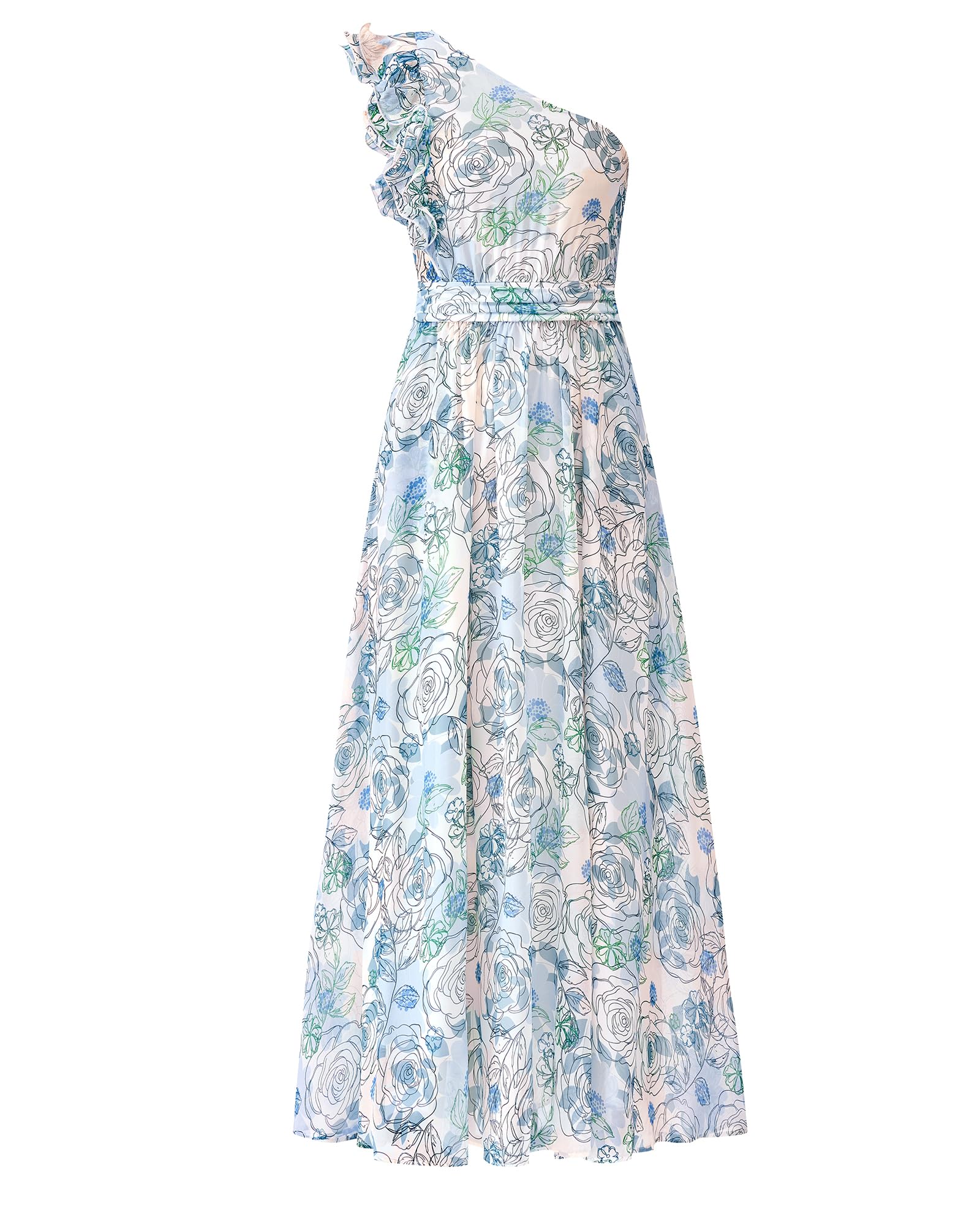 BTFBM Women Summer One Shoulder Floral Wedding Guest Dresses Sleeveless Smocked Ruffle Flowy Beach Vacation Maxi Dress