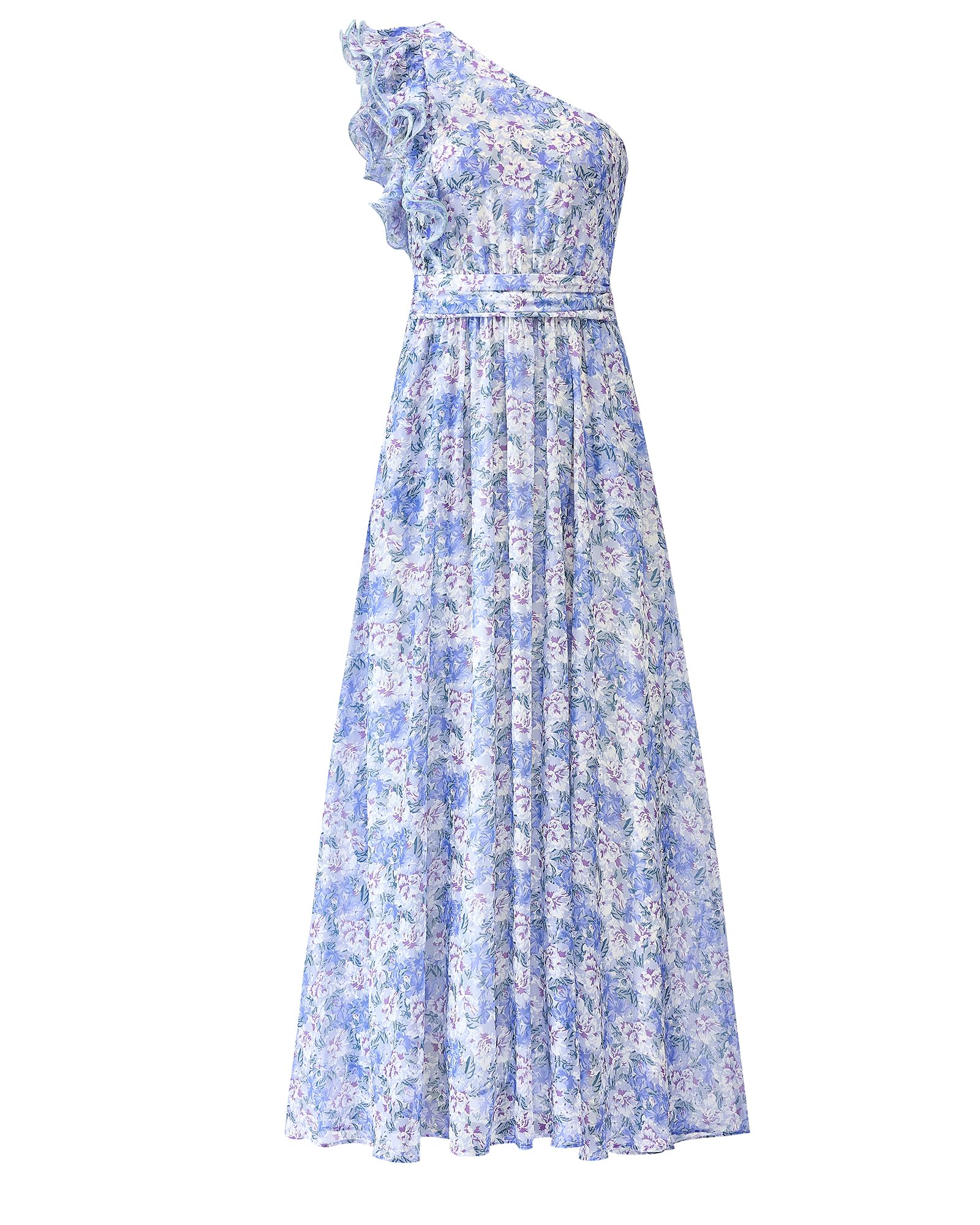 BTFBM Women Summer One Shoulder Floral Wedding Guest Dresses Sleeveless Smocked Ruffle Flowy Beach Vacation Maxi Dress