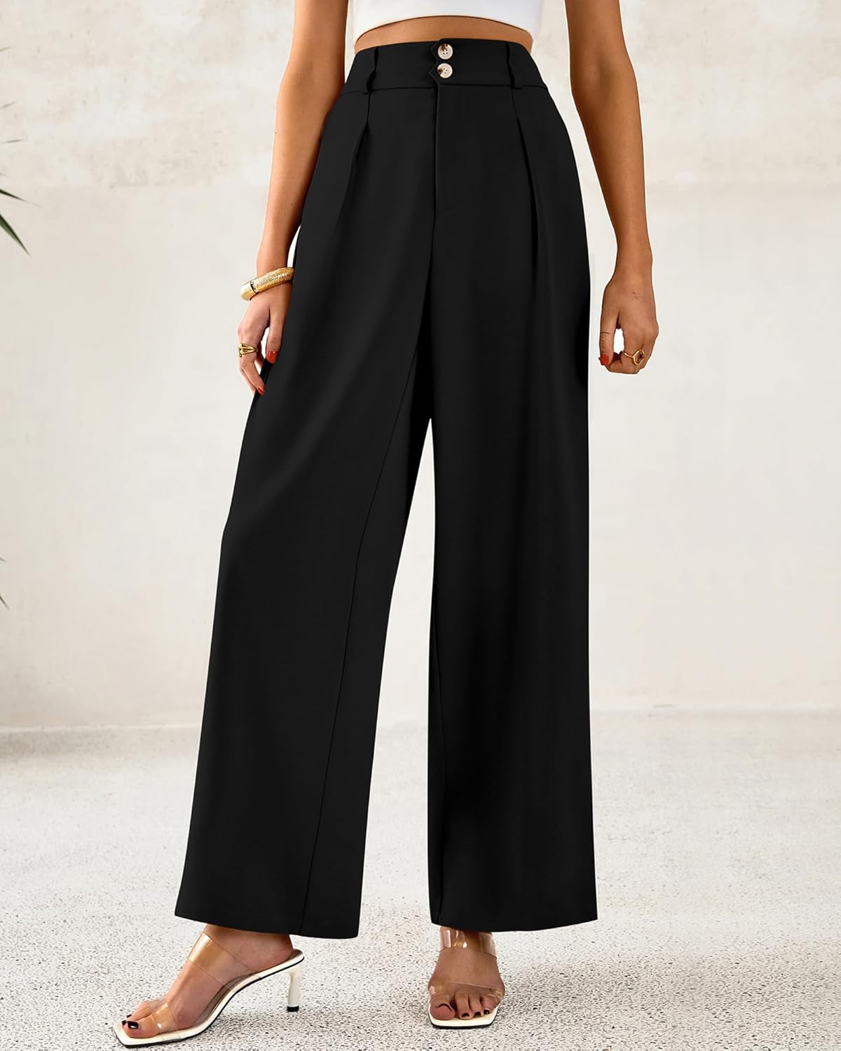 BTFBM Women Wide Leg Dress Pants 2025 High Waisted Button Pleated Business Casual Trousers Office Work Palazzo Pants