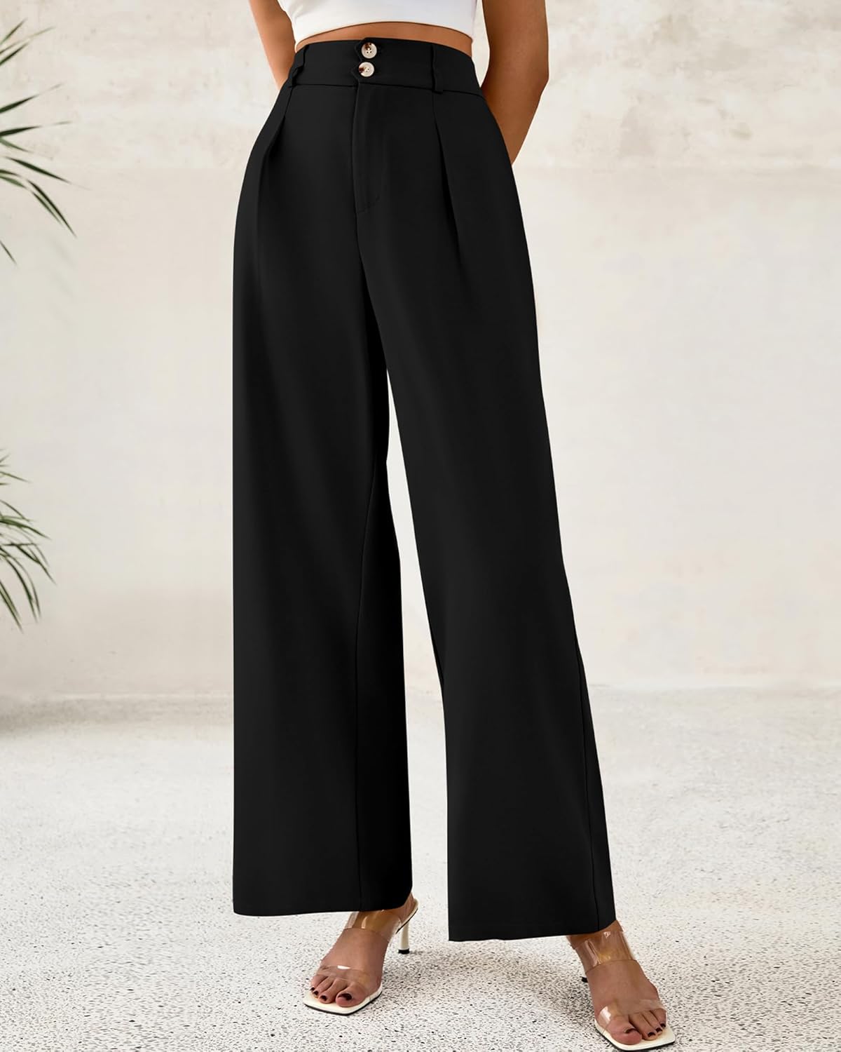 BTFBM Women Wide Leg Dress Pants 2025 High Waisted Button Pleated Business Casual Trousers Office Work Palazzo Pants