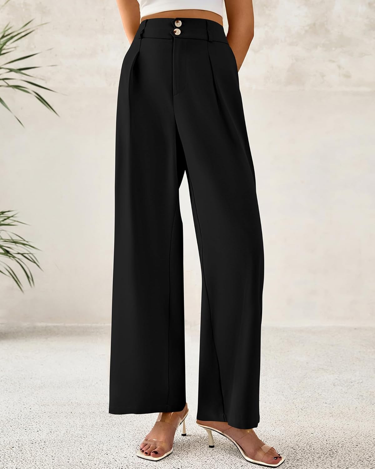 BTFBM Women Wide Leg Dress Pants 2025 High Waisted Button Pleated Business Casual Trousers Office Work Palazzo Pants