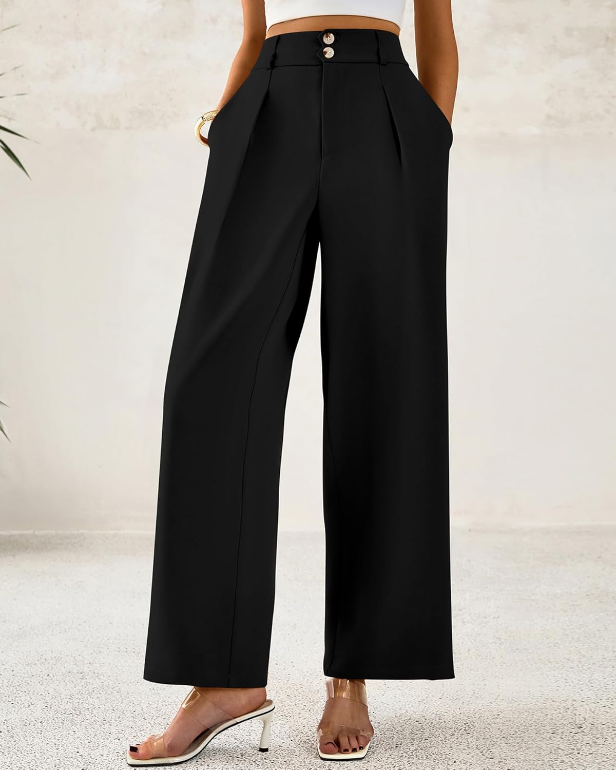 BTFBM Women Wide Leg Dress Pants 2025 High Waisted Button Pleated Business Casual Trousers Office Work Palazzo Pants