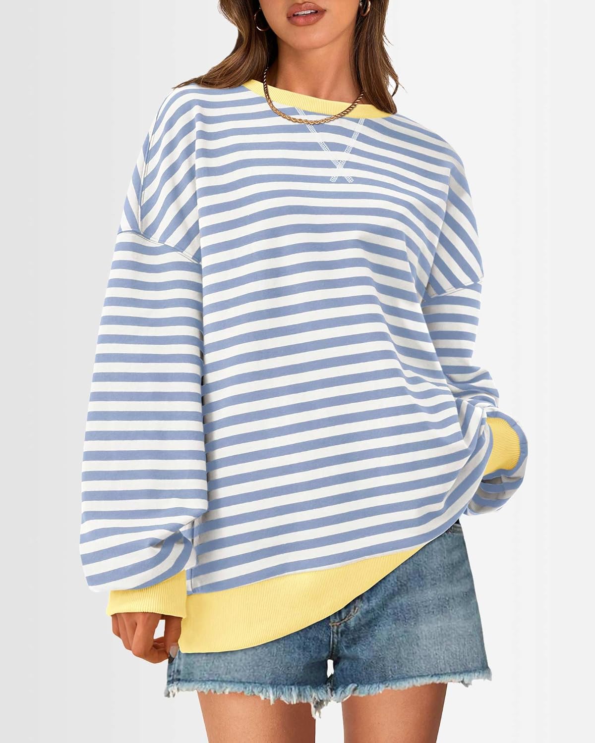 BTFBM Womens Oversized Striped Sweatshirt Crewneck Long Sleeve Pullover Top Casual Y2K Fall Clothes 2025 Workout Shirt
